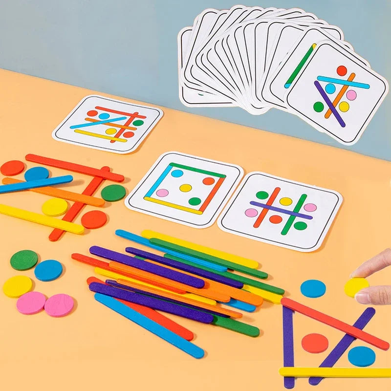 Children Montessori Puzzle Wooden 3D Jigsaw Game Tangram Stick