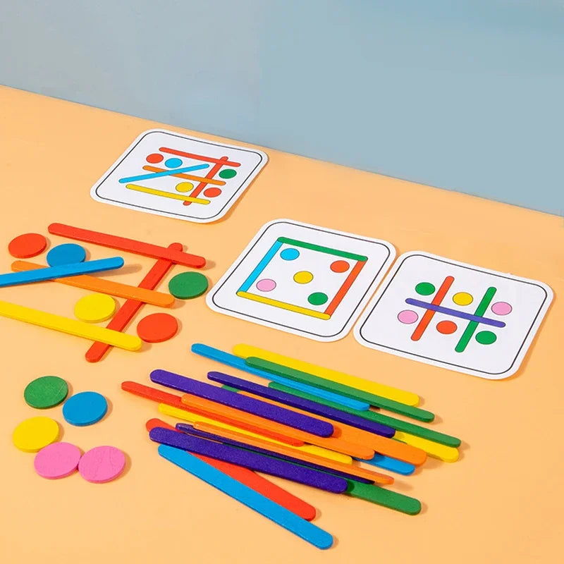 Children Montessori Puzzle Wooden 3D Jigsaw Game Tangram Stick